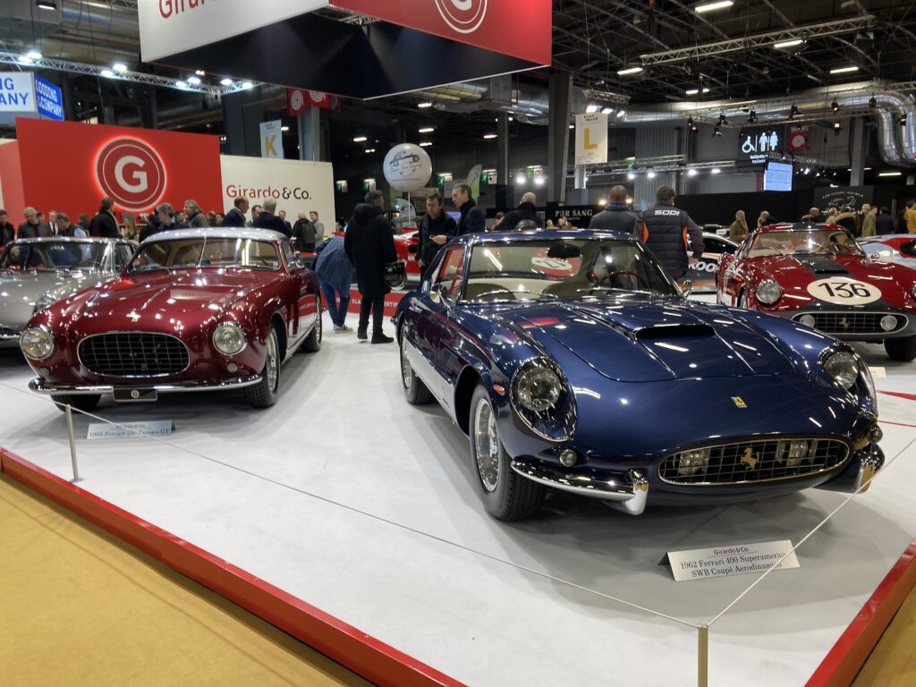 Ferrari 250 GT Europa Pininfarina 1955, Ferrari 400 Superamerica SWB Aerodinamico 1962, Ferrari 250 GT LWB Tour de France 1959, devant une 512 BB LM 1979 et la 512S 1970